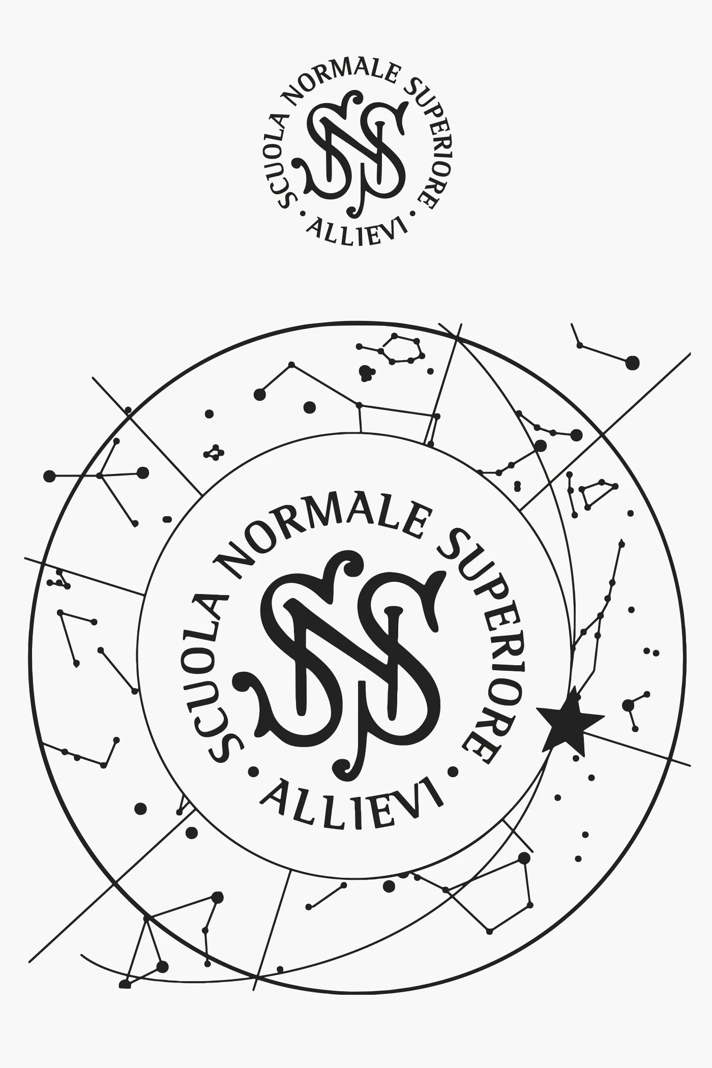 Grafica di felpe e merchandising scolastico per la Scuola Normale Superiore di Pisa